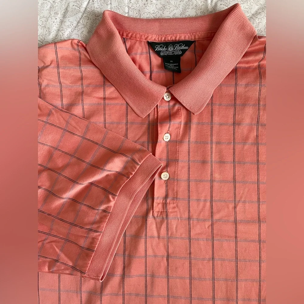 Brooks Brothers Performance Knit Polo Shirt Sz XL 100% Cotton Windowpane Casual